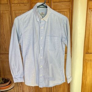 J. Crew Men’s Blue and White Striped Button-Down Shirt